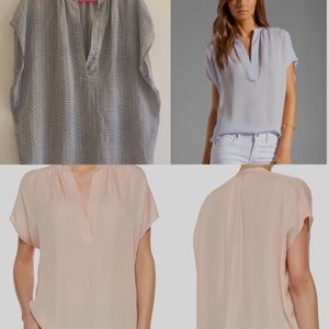 Vince 100% silk popover cap sleeve tunic lattice